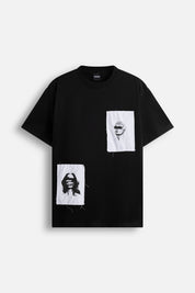 T-Shirt Patch Faces Embroidery Black